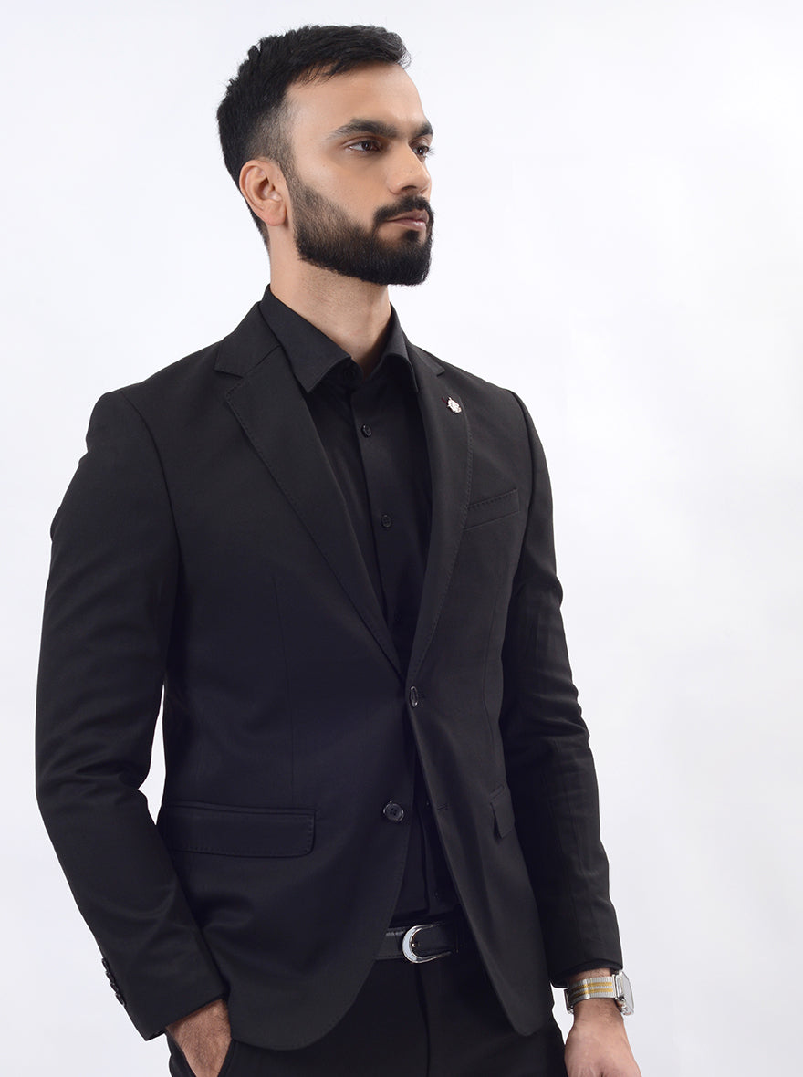 Black Solid Regular Fit Blazer | JB Studio