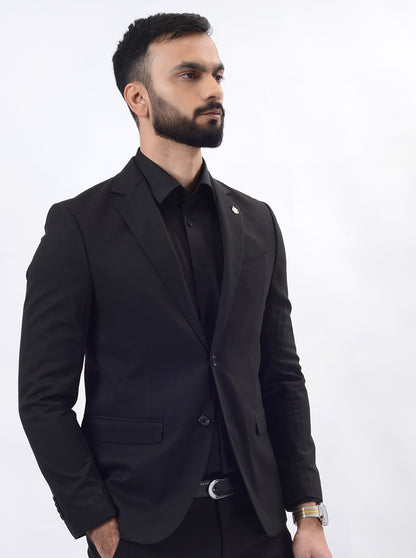Black Solid Regular Fit Blazer | JB Studio