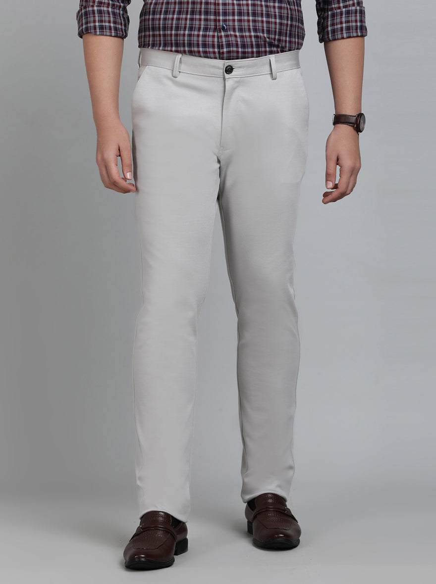 Light Grey Solid Slim Fit Club Wear Trouser | JB Studio