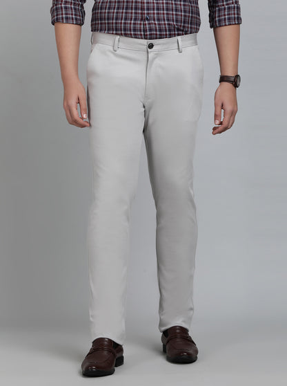 Light Grey Solid Slim Fit Club Wear Trouser | JB Studio