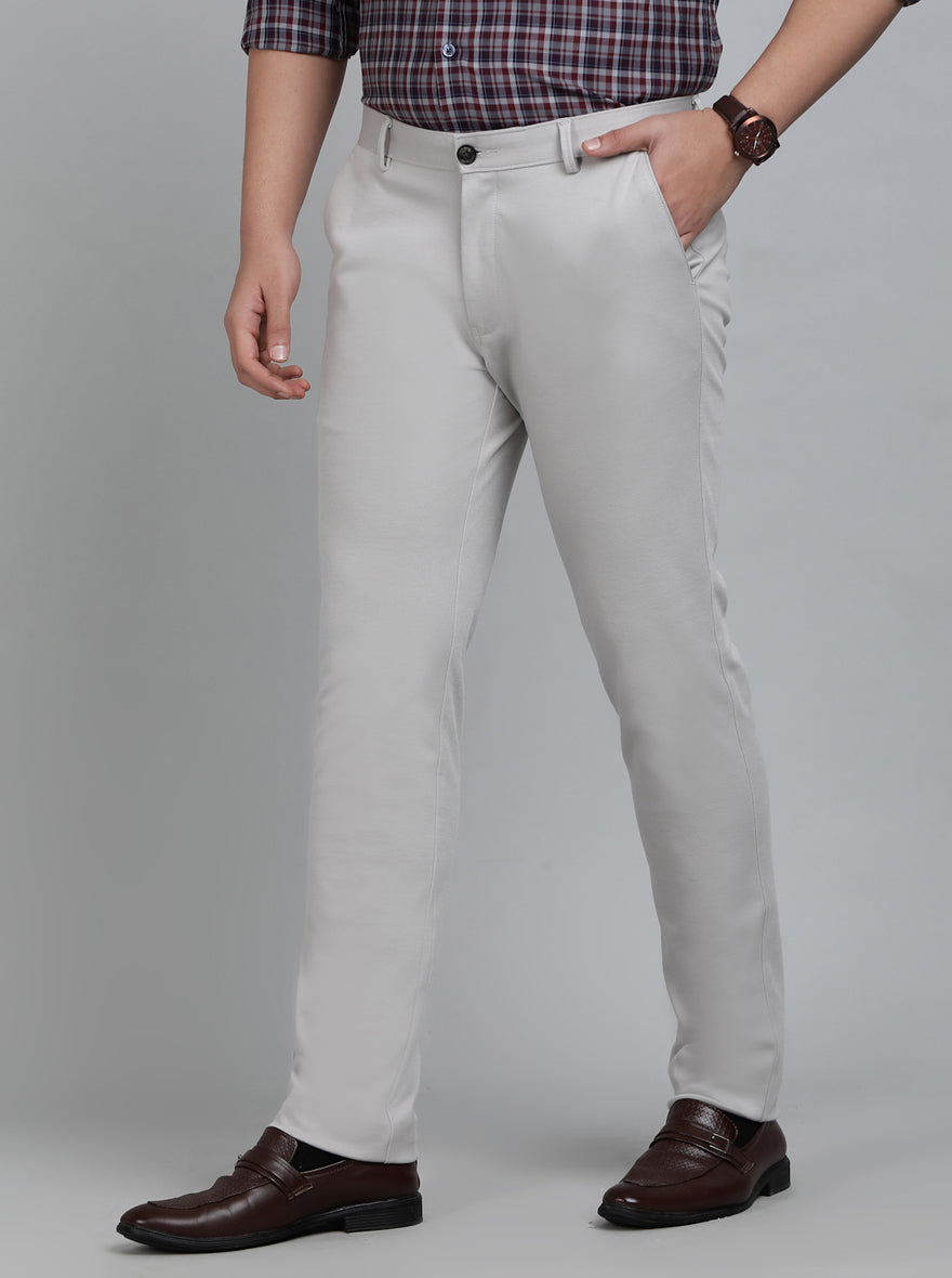 Light Grey Solid Slim Fit Club Wear Trouser | JB Studio