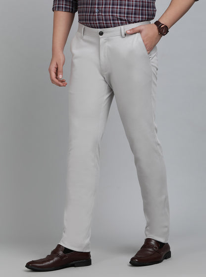 Light Grey Solid Slim Fit Club Wear Trouser | JB Studio