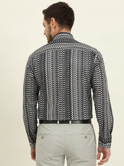 Black & Grey Printed Slim Fit Party Wear Shirt | Wyre