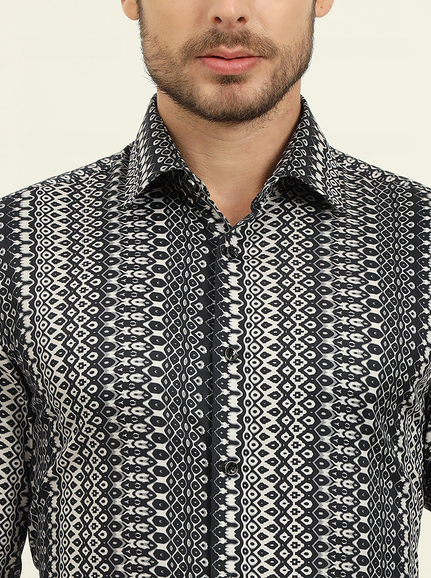 Black & Grey Printed Slim Fit Party Wear Shirt | Wyre