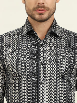 Black & Grey Printed Slim Fit Party Wear Shirt | Wyre