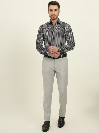 Black & Grey Printed Slim Fit Party Wear Shirt | Wyre