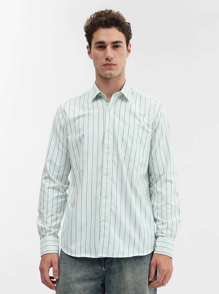 Light Green Striped Smart Fit Semi Casual Shirt | Greenfibre