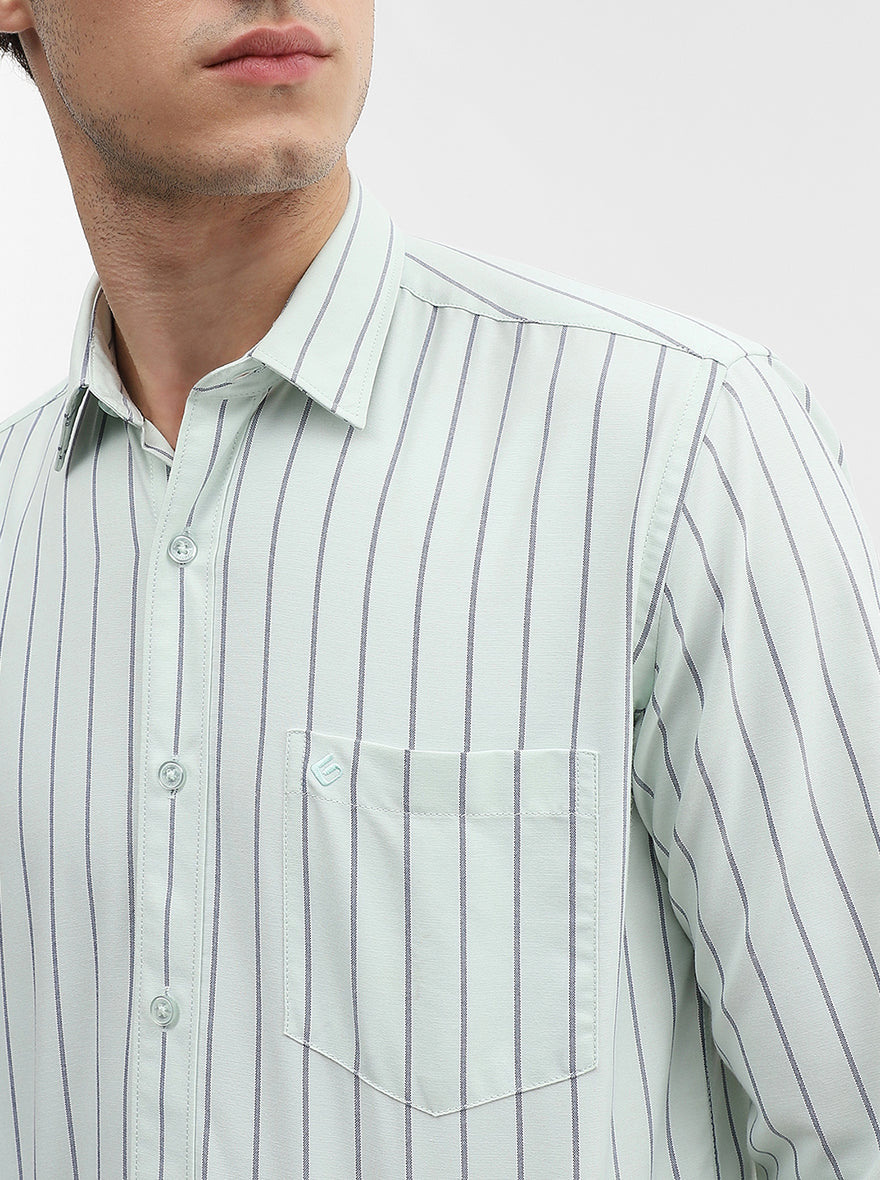 Light Green Striped Smart Fit Semi Casual Shirt | Greenfibre