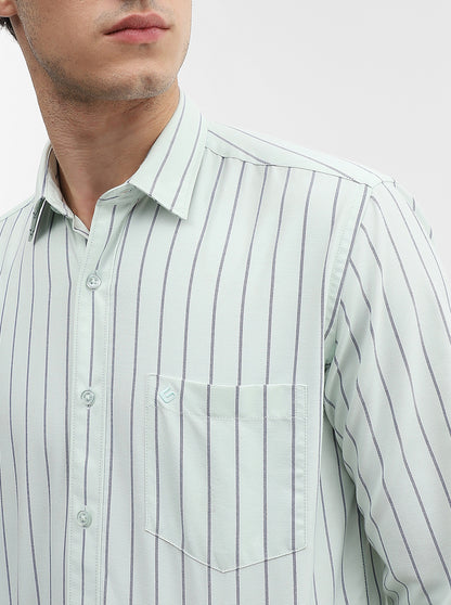 Light Green Striped Smart Fit Semi Casual Shirt | Greenfibre