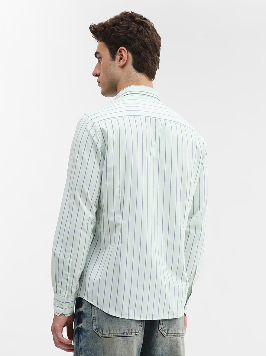 Light Green Striped Smart Fit Semi Casual Shirt | Greenfibre