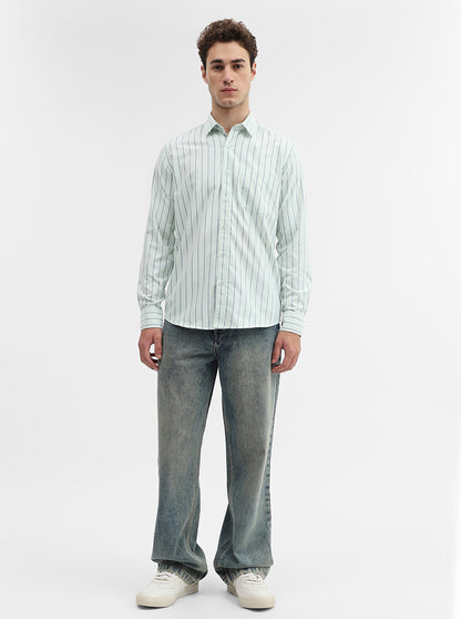 Light Green Striped Smart Fit Semi Casual Shirt | Greenfibre