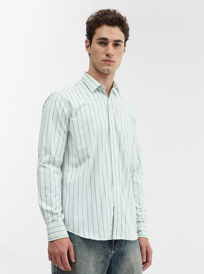 Light Green Striped Smart Fit Semi Casual Shirt | Greenfibre