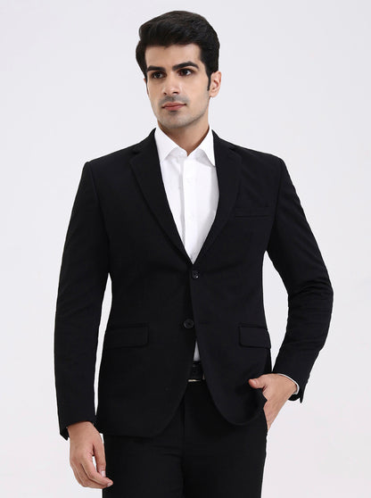 Black Solid Regular Fit Blazer | Greenfibre