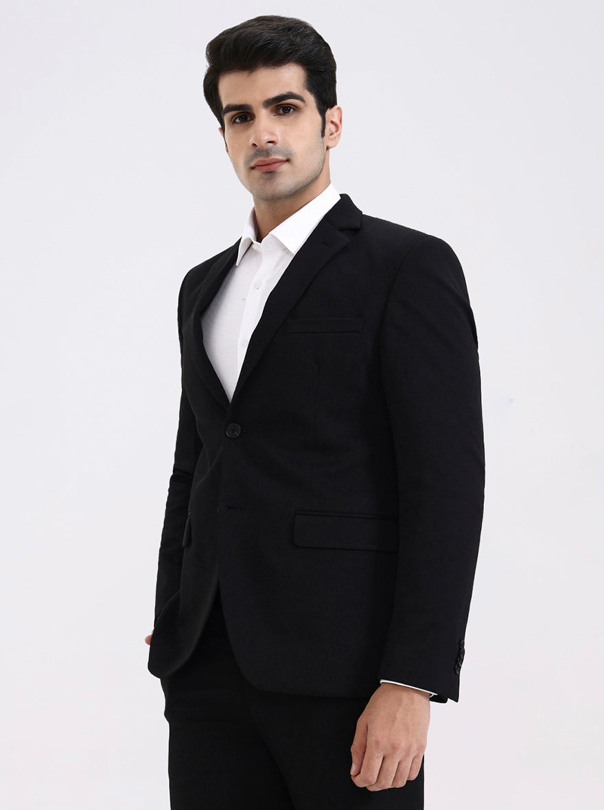 Black Solid Regular Fit Blazer | Greenfibre