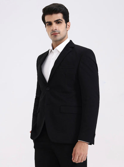 Black Solid Regular Fit Blazer | Greenfibre