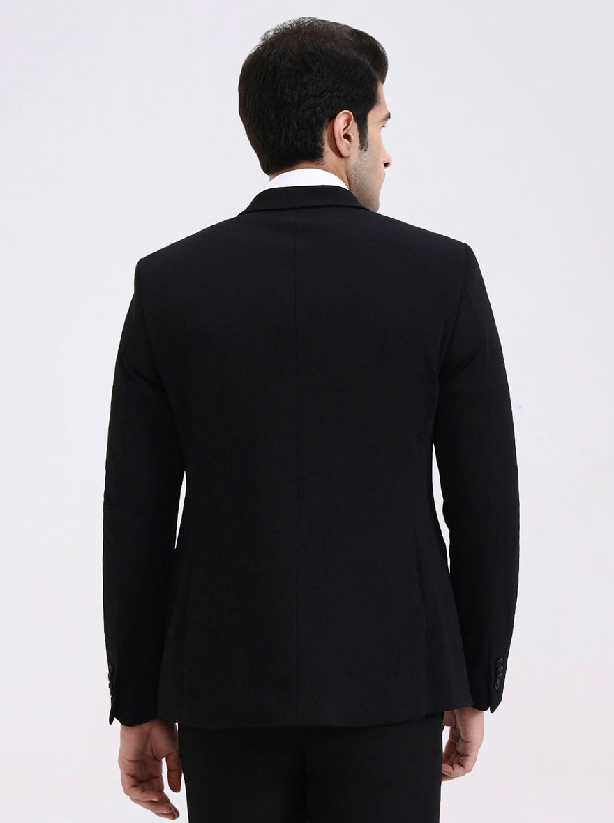 Black Solid Regular Fit Blazer | Greenfibre