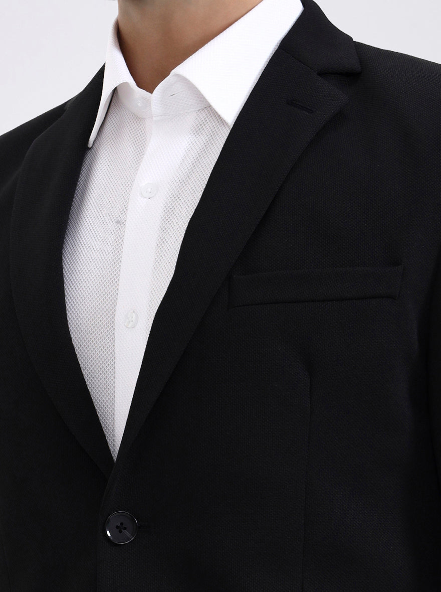 Black Solid Regular Fit Blazer | Greenfibre