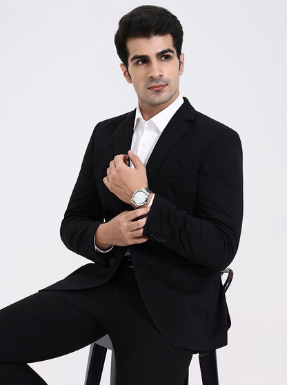 Black Solid Regular Fit Blazer | Greenfibre