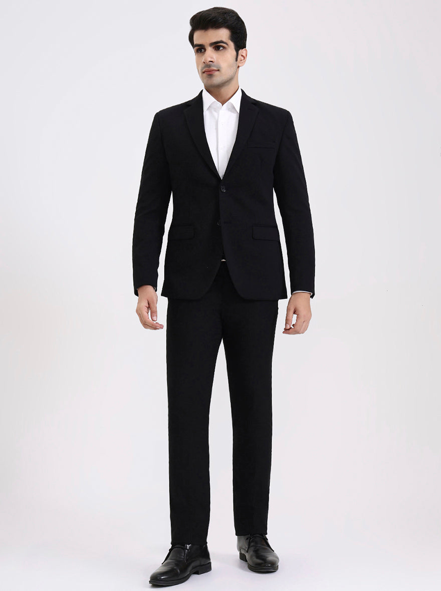 Black Solid Regular Fit Blazer | Greenfibre
