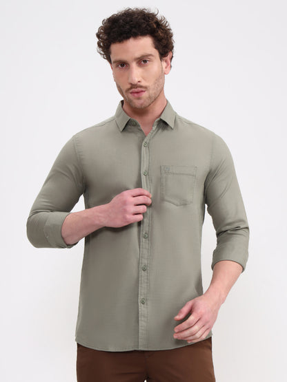 Grey Solid Slim Fit Casual Shirt | JadeBlue