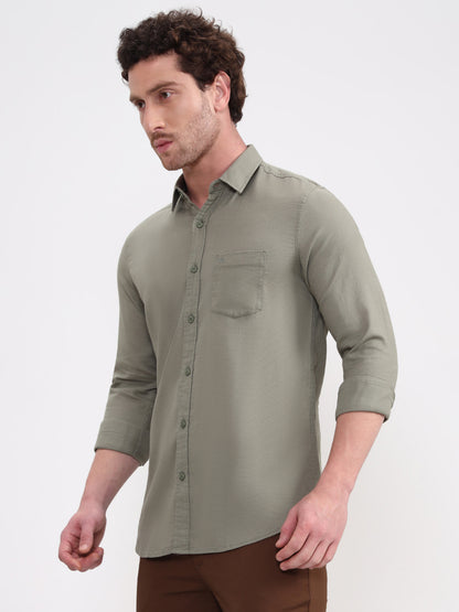 Grey Solid Slim Fit Casual Shirt | JadeBlue