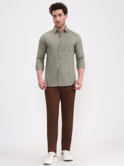 Grey Solid Slim Fit Casual Shirt | JadeBlue