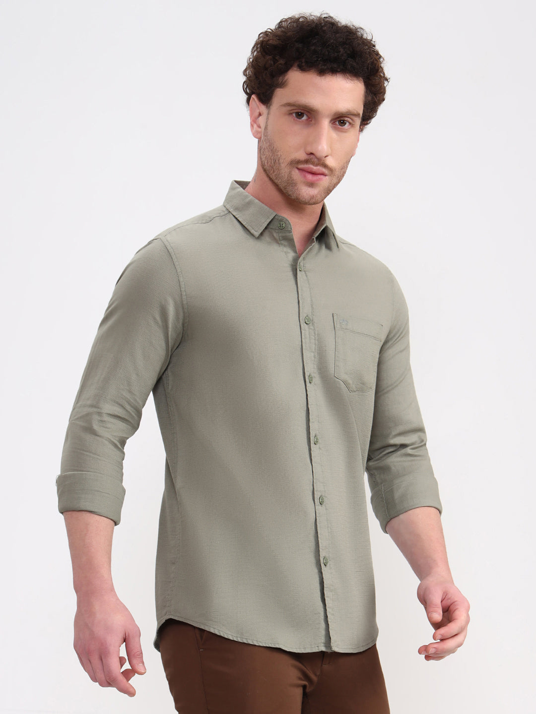Grey Solid Slim Fit Casual Shirt | JadeBlue