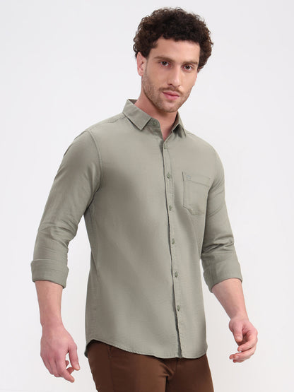 Grey Solid Slim Fit Casual Shirt | JadeBlue