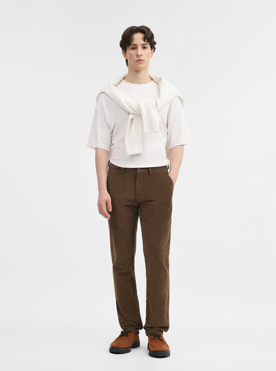 Brown Solid Uno Fit Casual Trouser | JadeBlue