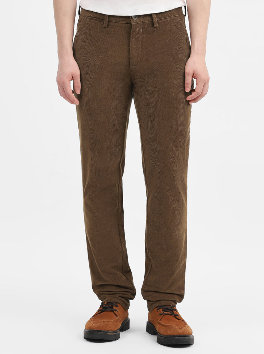Brown Solid Uno Fit Casual Trouser | JadeBlue