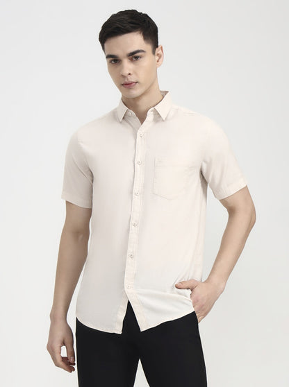 Natural Solid Slim Fit Casual Shirt | JadeBlue