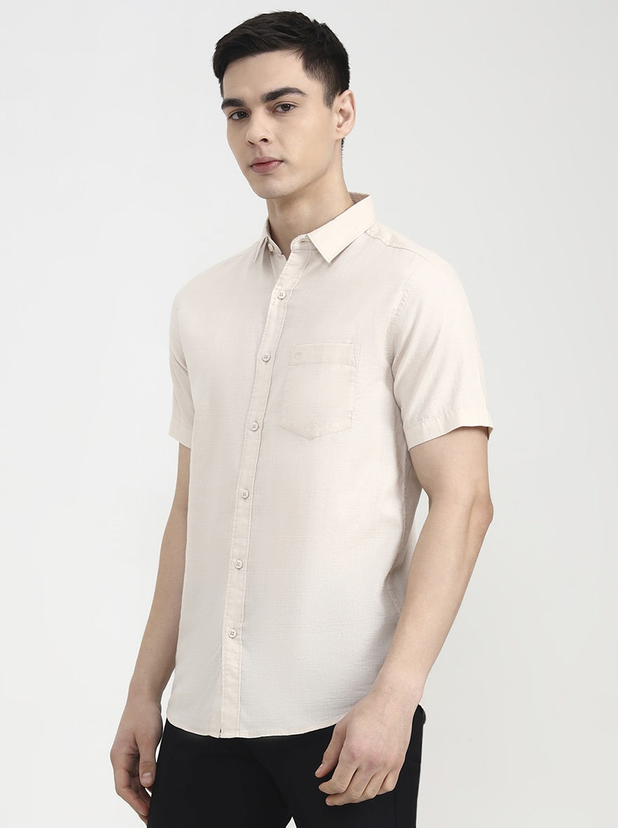 Natural Solid Slim Fit Casual Shirt | JadeBlue