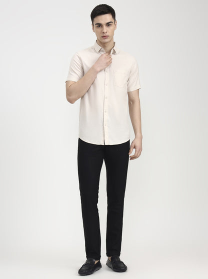 Natural Solid Slim Fit Casual Shirt | JadeBlue