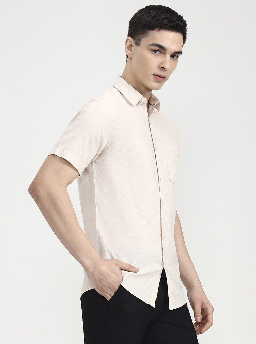 Natural Solid Slim Fit Casual Shirt | JadeBlue