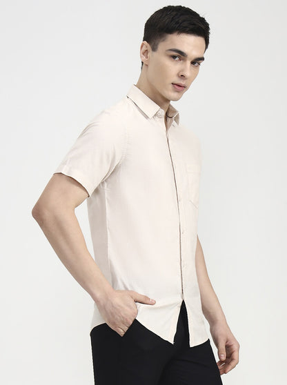 Natural Solid Slim Fit Casual Shirt | JadeBlue