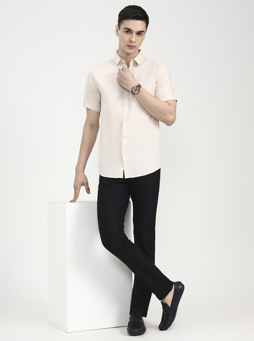 Natural Solid Slim Fit Casual Shirt | JadeBlue