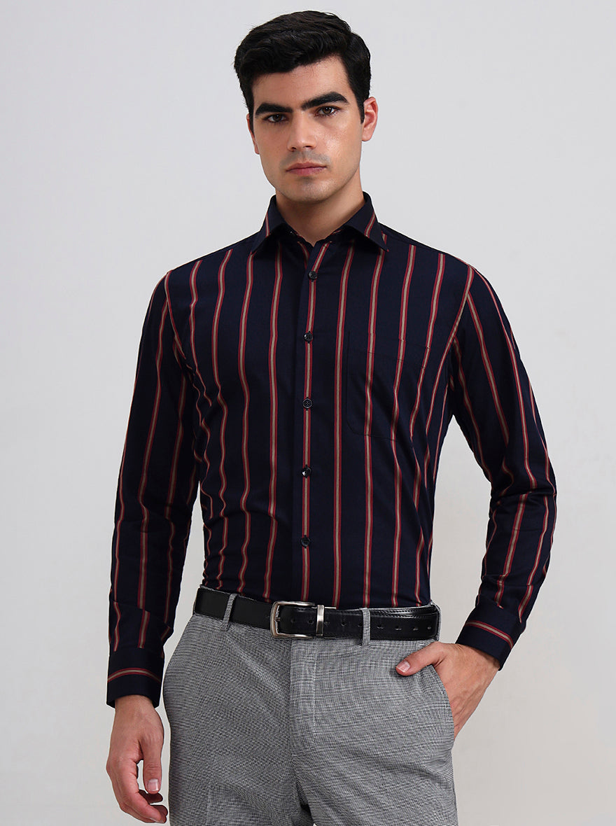 Black & Maroon Striped Slim Fit Formal Shirt | Metal