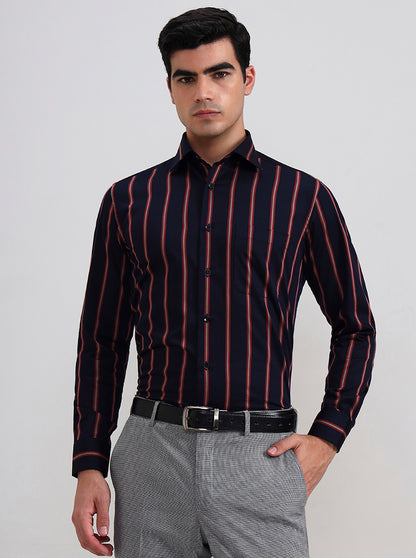 Black & Maroon Striped Slim Fit Formal Shirt | Metal