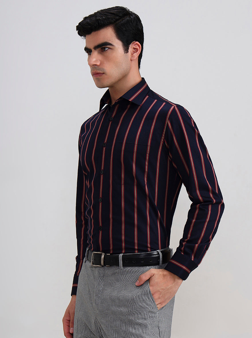 Black & Maroon Striped Slim Fit Formal Shirt | Metal