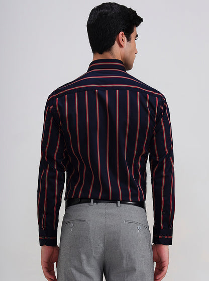 Black & Maroon Striped Slim Fit Formal Shirt | Metal