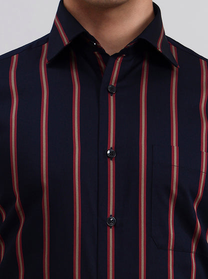 Black & Maroon Striped Slim Fit Formal Shirt | Metal