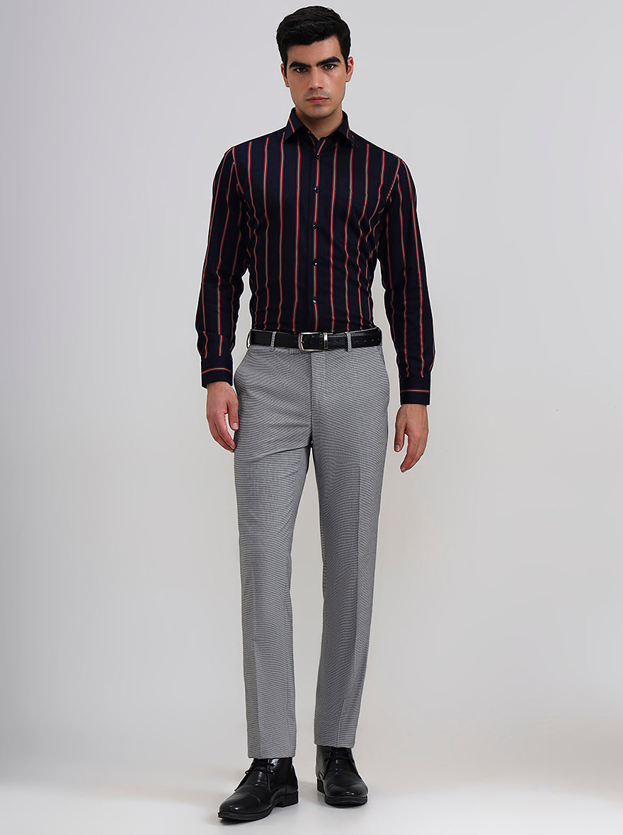 Black & Maroon Striped Slim Fit Formal Shirt | Metal