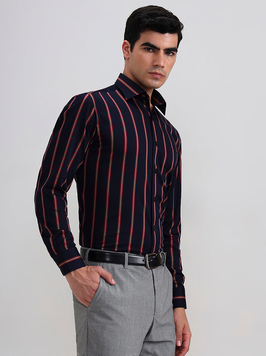 Black & Maroon Striped Slim Fit Formal Shirt | Metal