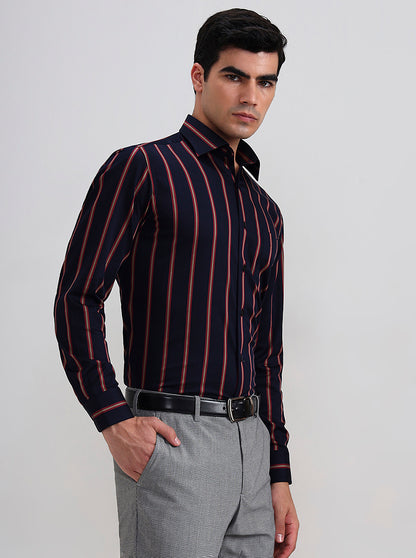 Black & Maroon Striped Slim Fit Formal Shirt | Metal