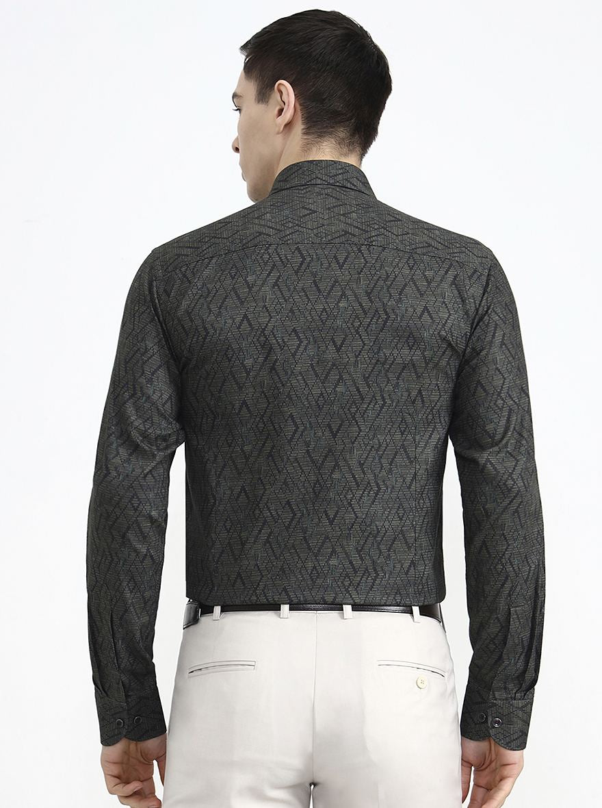 Olive Printed Slim Fit Party Wear Shirt | Wyre