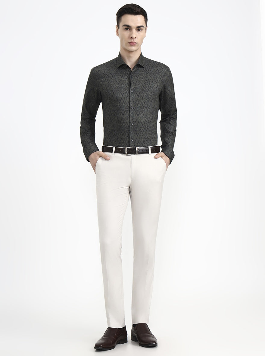 Olive Printed Slim Fit Party Wear Shirt | Wyre