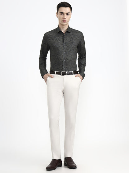 Olive Printed Slim Fit Party Wear Shirt | Wyre