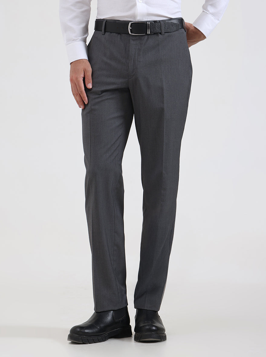 Grey Solid Regular Fit Formal Trouser | JadeBlue