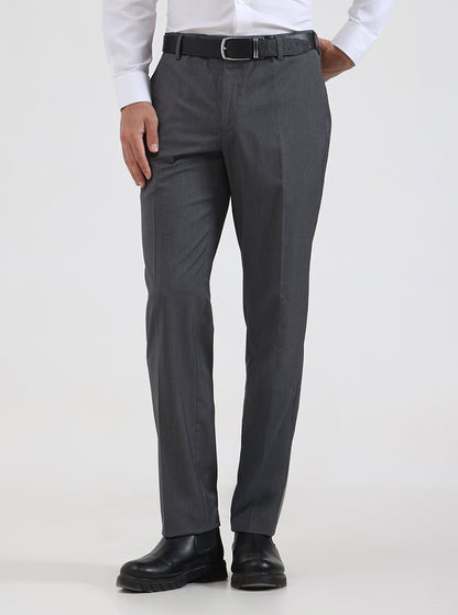 Grey Solid Regular Fit Formal Trouser | JadeBlue