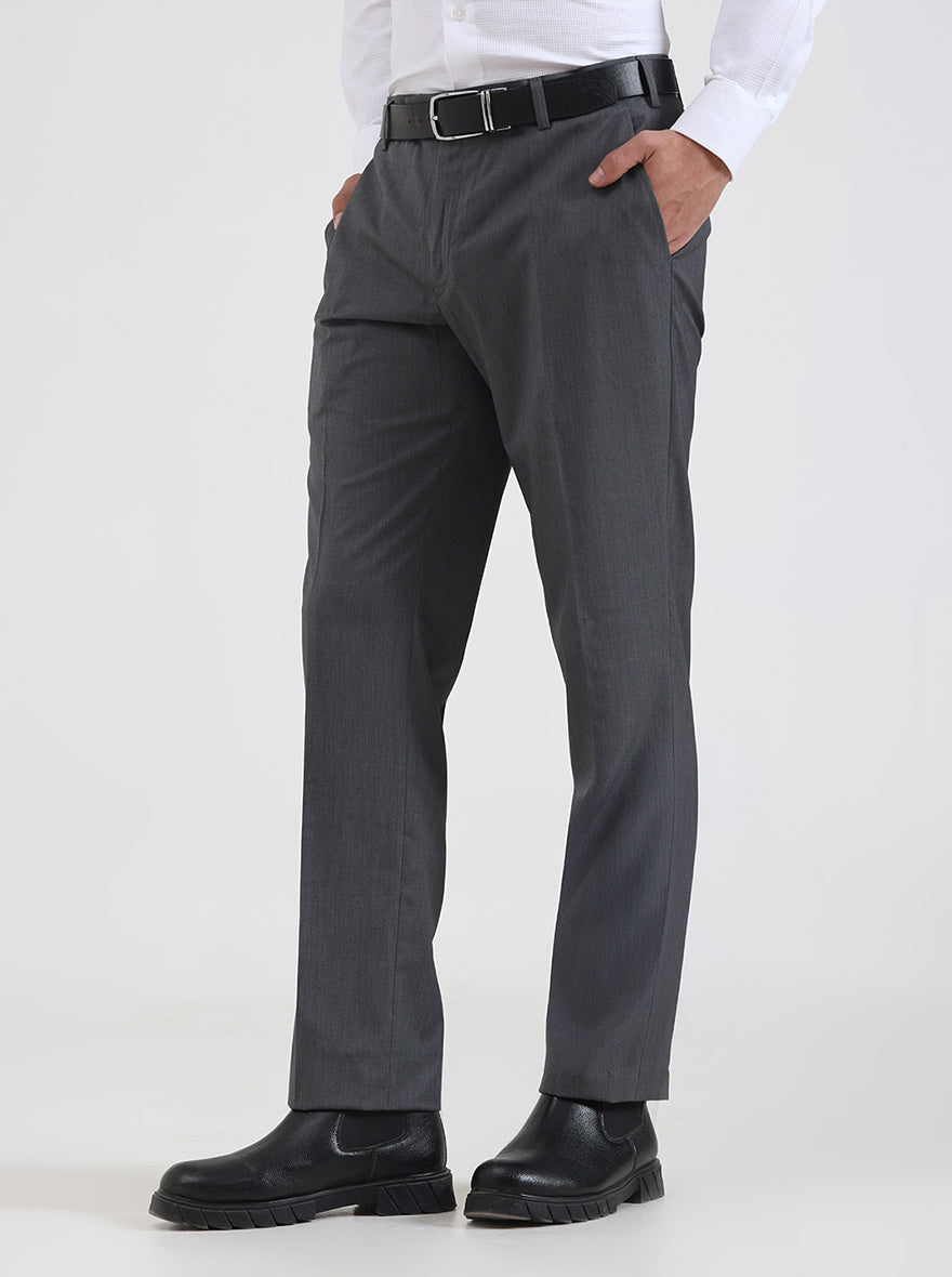 Grey Solid Regular Fit Formal Trouser | JadeBlue